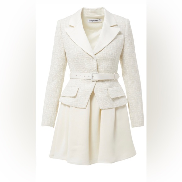 Self - Portrait Tailored Cream Color Boucle Mini Dress - Picture 3 of 16